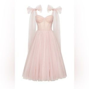 Misty Rose Sparkly off-the-shoulder tulle dress